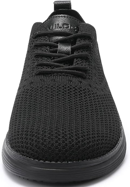 VILOCY Men's Casual Dress Sneakers Oxfords Business Mesh Breathable Walking Shoes Tennis Comfortable-All Black