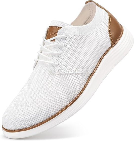 VILOCY Men's Fashion Dress Sneakers Casual Walking Shoes Business Oxfords Comfortable Breathable Lightweight Tennis-White