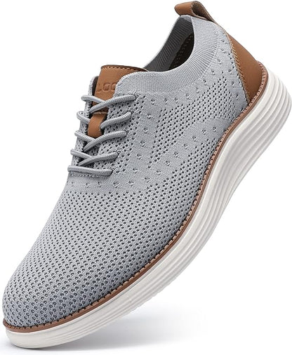 VILOCY Men's Casual Dress Sneakers Oxfords Business Mesh Breathable Walking Shoes Tennis Comfortable-Light Grey