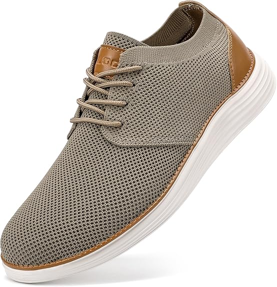 VILOCY Men's Fashion Dress Sneakers Casual Walking Shoes Business Oxfords Comfortable Breathable Lightweight Tennis-Khaki