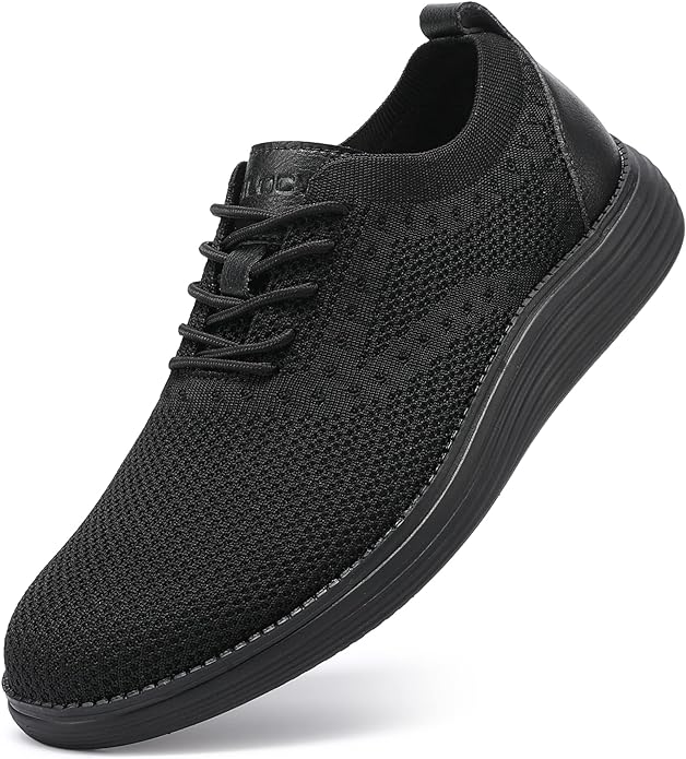 VILOCY Men's Casual Dress Sneakers Oxfords Business Mesh Breathable Walking Shoes Tennis Comfortable-All Black